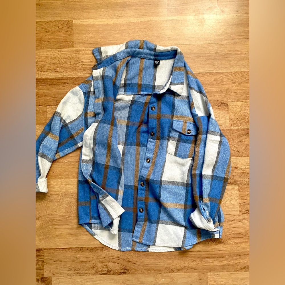 Shein Womens Plus Plaid Print Pocket Front Drop Shoulder Shirt 0XL